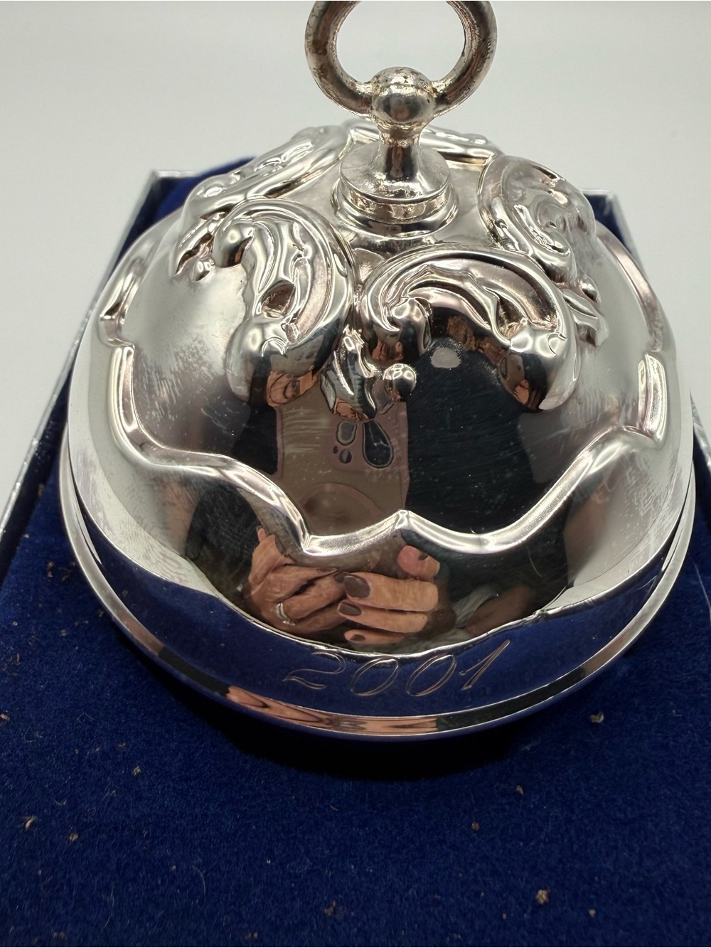 Reed & Barton 2001 Holly Bell Silverplate Christmas Ornament w/ Box Engraved